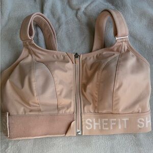 SHEFIT Front-Zip High-Support Sports Bra in Blush 2 luxe